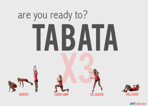 Tabata = 20 sec on - 10 sec rest for 4 min - 1 minute rest - Repeat. 