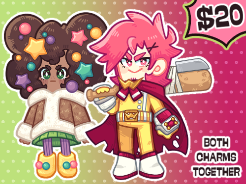 We are back in business, babey!! Molly and Giovanni 2″ charms are back in stock on my ko-fi again, s
