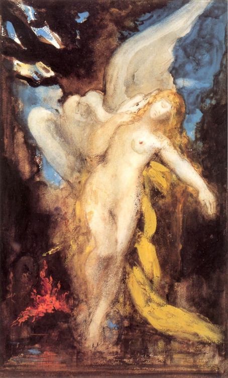 drakontomalloi:Gustave Moreau - Study for Leda and the Swan. 1876