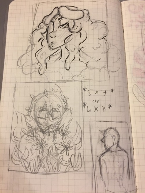 kaden-wonderland:Little thumbnails for some print ideas. Might do these in watercolor and scan them 