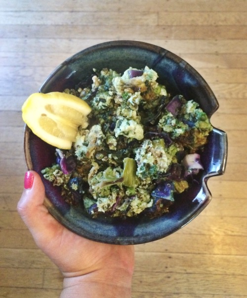 Broccoli, Red Cabbage and Egg White Scramble…bit of citrus to brighten it up!