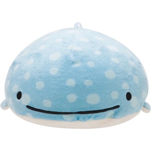 nyehhehs:  aitaikimochi:  San-X, the creators of Rilakkuma, will be releasing a new character called “Jinbei-San,” or Mr. Whale Shark!  This plush comes with a little pouch where you can place a mini plush (not included) in its belly. The plush is