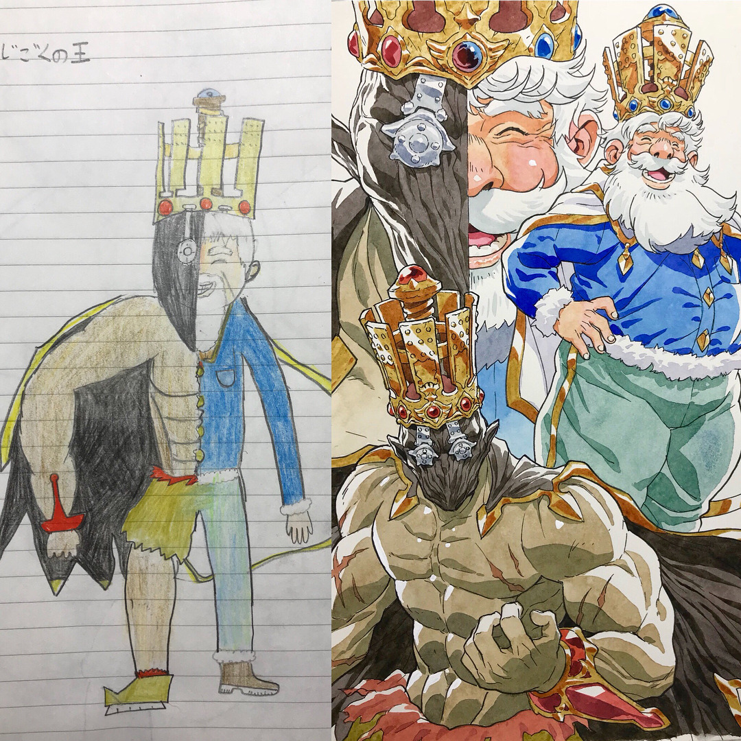 catchymemes:  Father uses sons’ drawings as inspiration for anime transformations