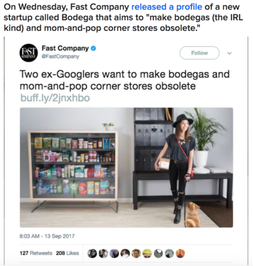 cephalopodvictorious:  buzzfeed: People Are Roasting The Shit Out Of This Startup That’s Trying To Replace Bodegas And Corner Stores wow FUCK these guys  found a solution to these “bodega”startup stores