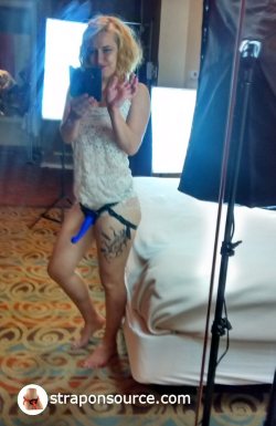 straponsource-logs:  A little pre-shooting selfie tease for her boyfriend. Love Rider Wireless G PurpleMore pics and information on this nice strapon   Teasing her man