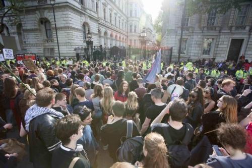 scottyunfamous: So this is happening in London. The people are protesting the Conservative party bei