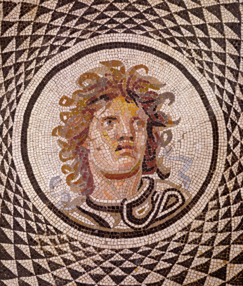 theancientwayoflife:Mosaic Floor with Head of Medusa. Culture: RomanPlaceof origin: Rome, Italy (Pla