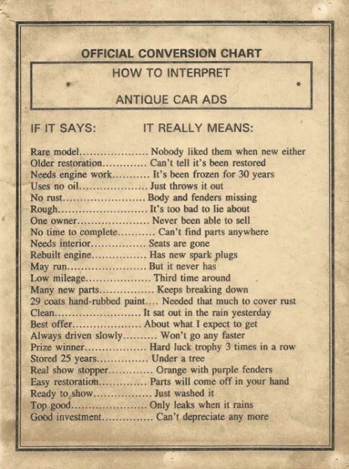 musclecarsonline: How to interpret antique car ads
