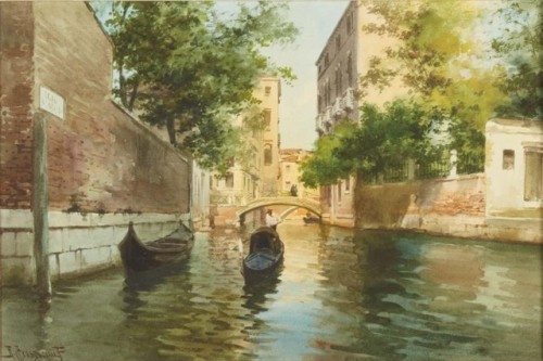 Alberto Prosdocimi“Gondolier in a Shady Venetian Canal”