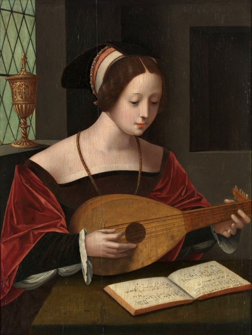 Magdalena Singing with Lute (c.1530). Master of Female Half Lengths (Dutch, 16th century). Oil on pa