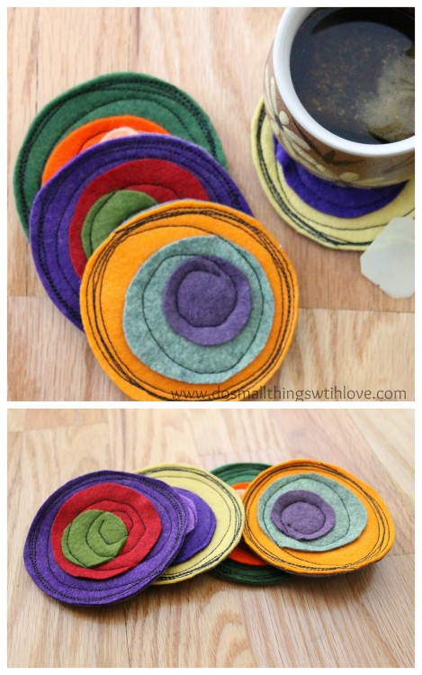 DIY Felt Coaster Tutorial from Small Things with Love at Sugar Bee Crafts here. Really easy tutorial