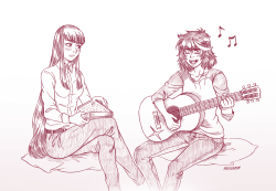 herokick:  The guitar playing is rusty and the singing is a bit rough. ♪ But Satsuki closes her book and listens…   &lt;3