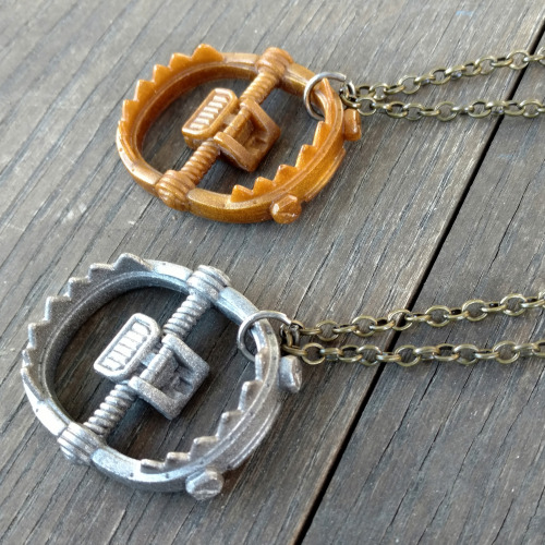 biliouskaiju:  Overwatch Junkrat inspired Steel Trap NecklaceNow Available on my Etsy! $25 ea. 