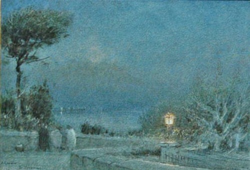 A Garden, Naples and Vesuvius   -   Albert Goodwin  1926British 1845-1932