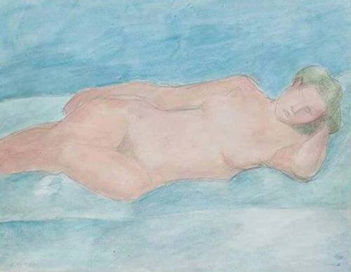 Resting Model   -    Olle NymanSwedish, 1909 - 1999  Watercolour,  50 x 63 cm.