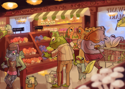 vampireapologist:  bedupolker: support your local SWAMP MART  IM THE LIL ONE SHOVING A WHOLE MUSHROOM INTO ITS MOUTH!!!! 