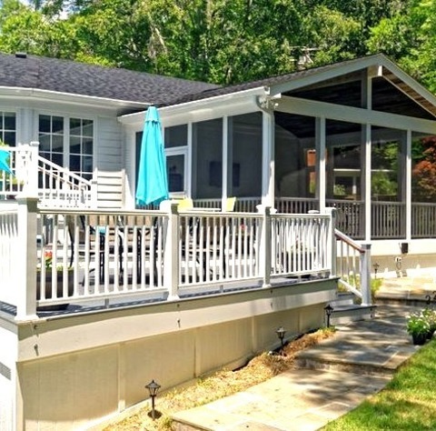Backyard Porch In DC Metro Image Of A Back Porch In A Mid-size Beach House