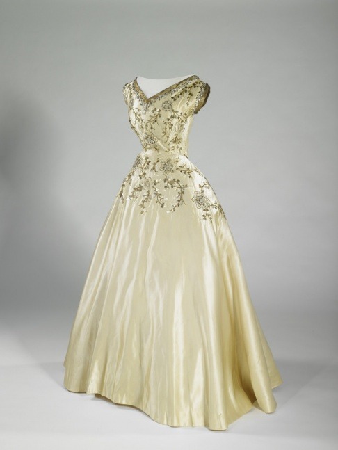 fripperiesandfobs: Dress designed by Norman Hartnell, worn by the Maids of Honor at the coronation o