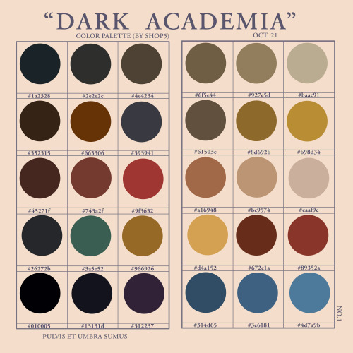 Got a request for a dark academia color palette [image description: A color palette sheet desig