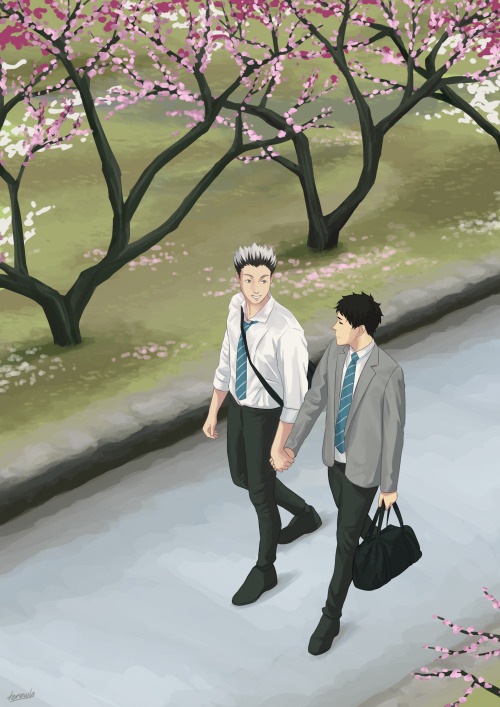 tenowls:bokuaka on a spring date for @hanakotobabkakzine!!