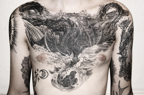 nord-milk:Bryan Proteau’s leviathan chestpiece by FeigrAdapted from Gustave Dore