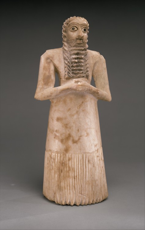 Statue of a standing male worshipperSumerian (from Eshnunna), c. 2900-2600 B.C.Gypsum alabaster, she