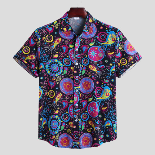 permanentfilemugglethings: Funny Printed Summer Short Sleeve Turndown Collar Loose Casual Shirtcheck