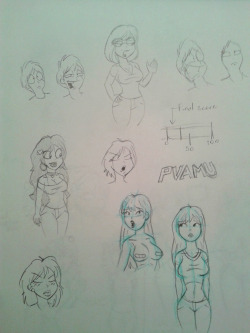 mdfive-art:  Here is a collection of various sketches I’m working on for various things for later on. I did these in a sketchbook, so cellphone pic because they can’t be scanned. (I don’t want to tear the pages out, and I think the page size is