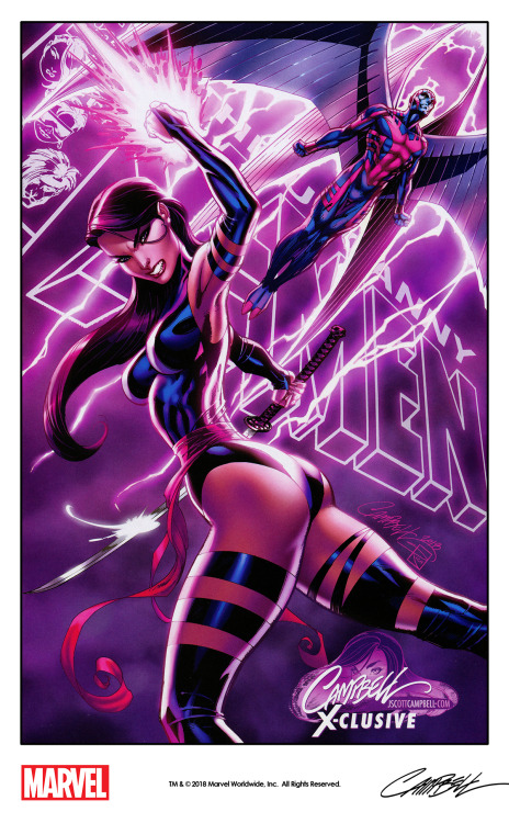 Psylocke and Archangel by J. Scott Campbell from one of his variant covers for Uncanny X-Men #1 (201