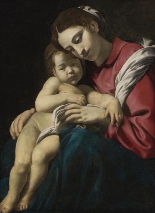 Madonna and child. Oil on Canvas. 107 x 80.4 cm. Art By Giovanni Battista Caracciolo.(1578-1635).