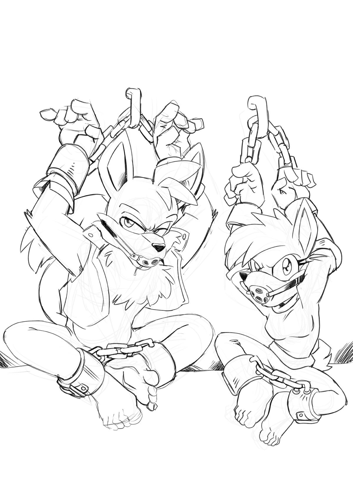 FrustratedSketch Stream Commission for Gatorman of Guntiver and Erma all tied up,