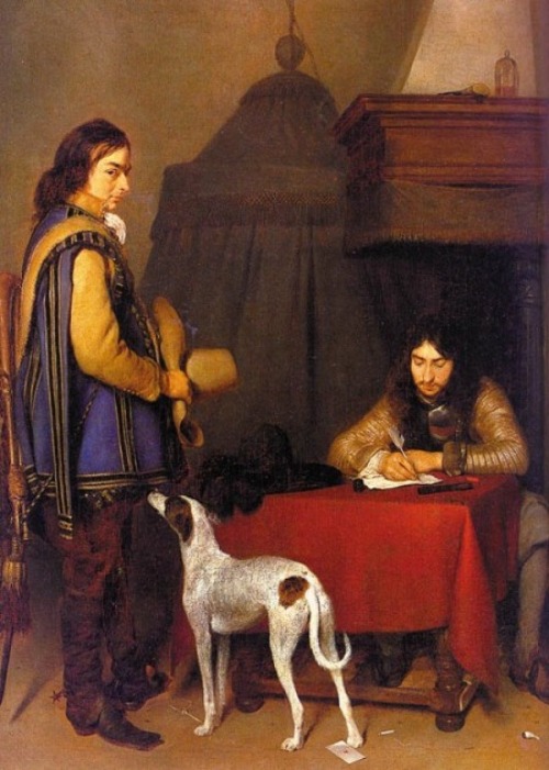 Officer Writing a Letter, with a Trumpeter (c.1658-59). Gerard ter Borch (Dutch, 1617-1681).&nb