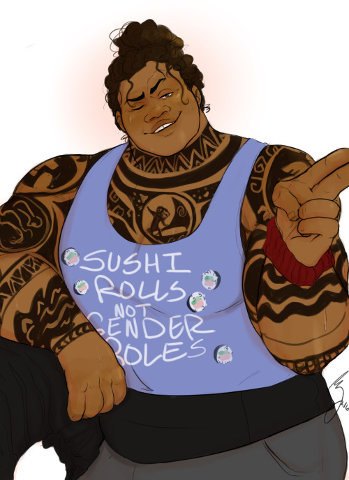 magraithepeachyguyart:My end of an art/fic trade with @lovelovemauilove who wanted Maui in a strongm