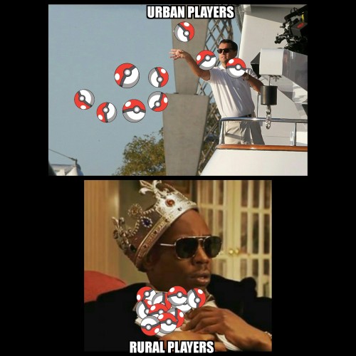 bestofpokemongo: Urban players vs rural players with pokeballs