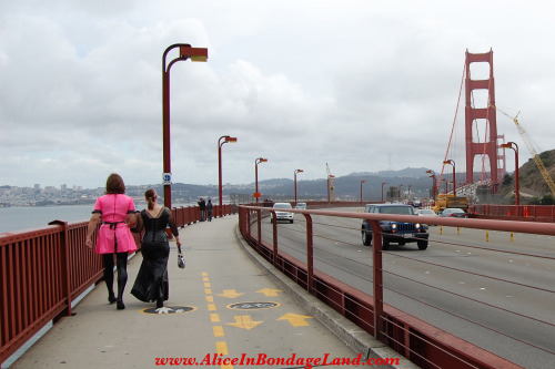 mistressaliceinbondageland: I have been having SO MUCH FUN with Pride Season in full swing here in kinky San Francisco. Here is a photo from my favorite humiliation scene of all time!!!I tied my friend’s sissy slave to the Golden Gate Bridge during