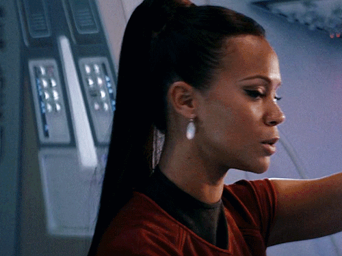 nyotas:No. I’m assigned to the Enterprise.Zoe Saldana as ‘Nyota Uhura’ in Star Trek (2009)