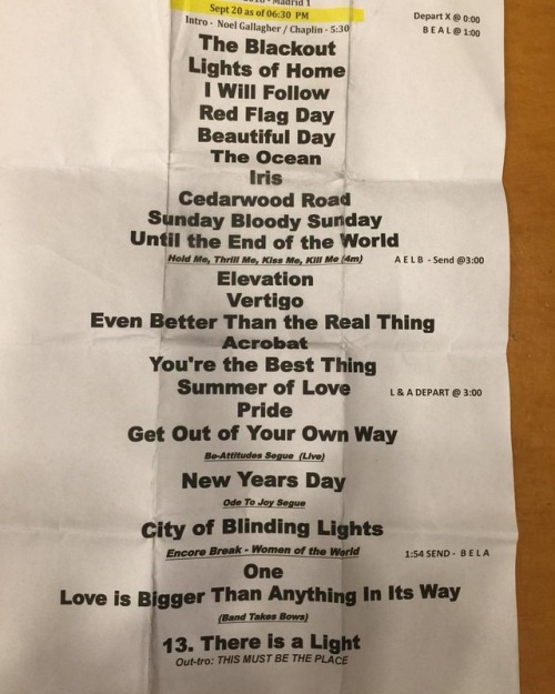 Setlist de la primera noche de #U2 en #Madrid #U2eiTour #U2Madrid (en WiZink Center) www.ins