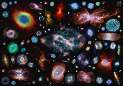 A collage created from (100) of our planetary nebulae all are presented north up and at apparent siz