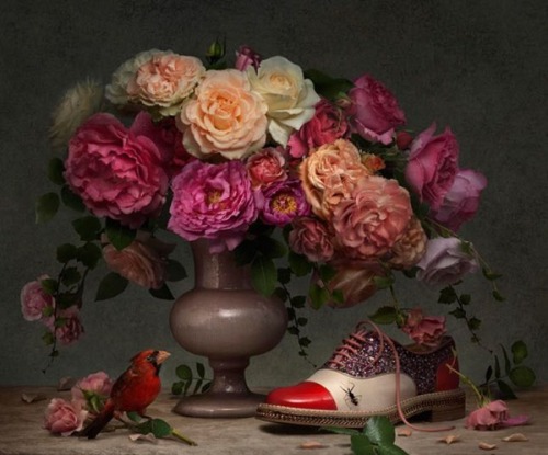 Christian Louboutin #Christian Louboutin #floral design #Renaissance #garden roses #fashion #la