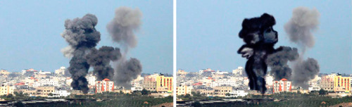 amroyounes:  Palestinians Turn Smoke From Israeli Rocket Strikes Into Powerful Images Some would consider the arming of Israel, the constant bombardment and the murder of children as terrorism.  But thats not how Israel and the U.S. sees it.