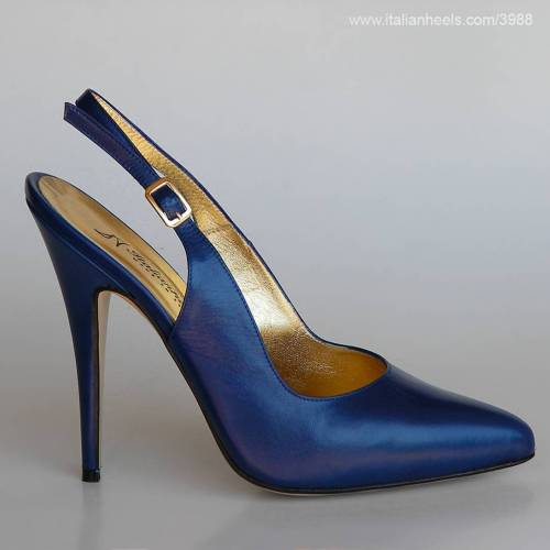 Blue leather 5inch high heels slingback shoes. 100% made in Italy. Customize www.Italianheels.com/39