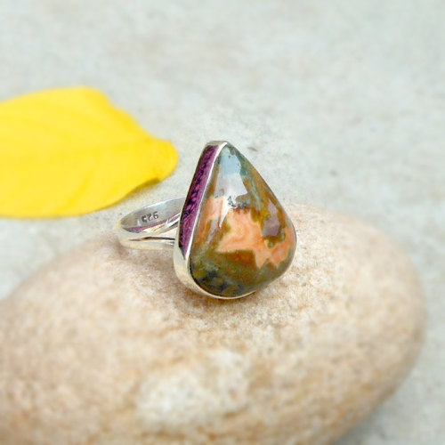 Ocean Jasper Sterling Silver Ring Natural stone Ring Jasper Jewelry Teardrop Jasper Ring 925 Silver 