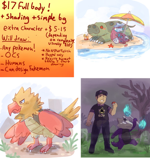 hello!! im open for pokemon commissions!! please DM me if interested or have any questions about pri