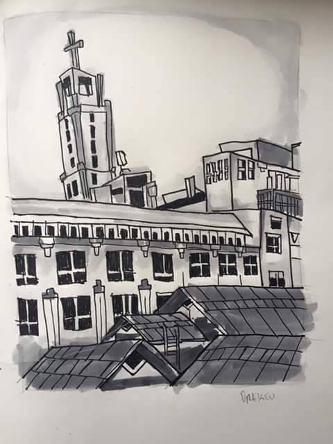 Inktober Day 3 Some Rooftops 
