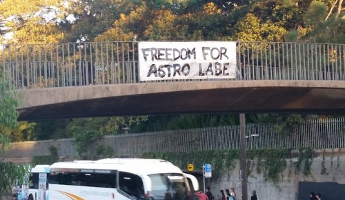 Solidarity graffiti, posters and banners seen around Sydney in April and May 2018 for Astro Labe, a 
