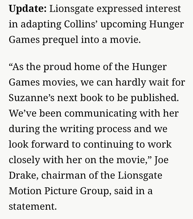 APNewsBreak: 'Hunger Games' prequel novel coming in 2020