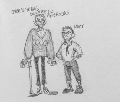 some really tiny nerds (hermann is about half the height? length? of the pencil he was drawn with)