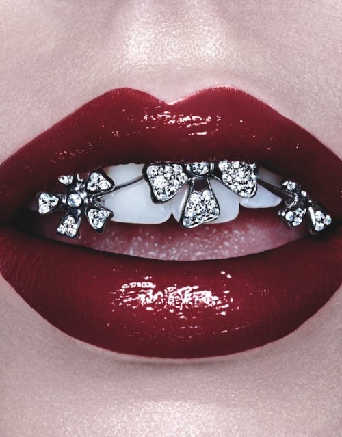 lenadreamsingold:  bad-dominicana:  mariavontraphouse:  deliciouskaek:  velved:  Grillz by Christian Ferretti for Interview Magazine April 2013  yo, fuck Christian Ferretti wasn’t this considered “ghetto” “tasteless” and “low class” just