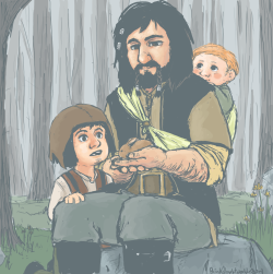 binksby:  In their younger days, I imagine Bifur wanted to do a favour for his aunt and offered to take the two young’uns off her hands for a day. By noon he takes them on a nature walk (after everything else had been played with and/or destroyed at