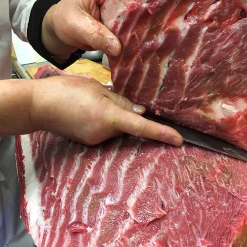 Chef Kimura prepares fresh Bluefin Tuna belly for the Sushi Bar. #nofilter #followfriday #fish #tuna